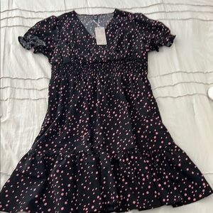 Elegant Black and Pink Polka Dot Dress